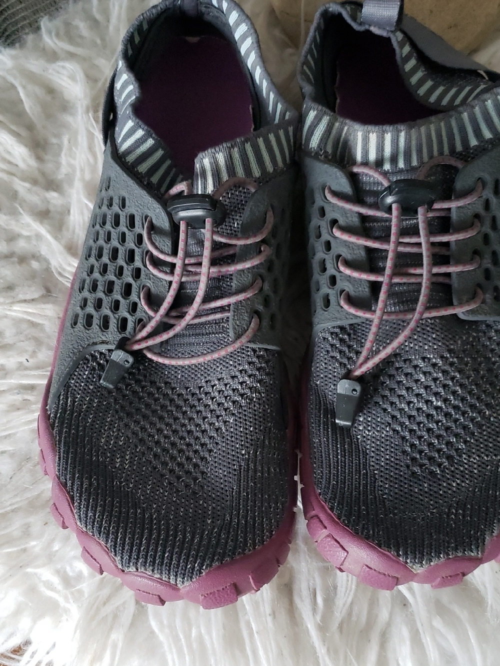 Women's Athletic Slip-On Sneakers in Black and Plum